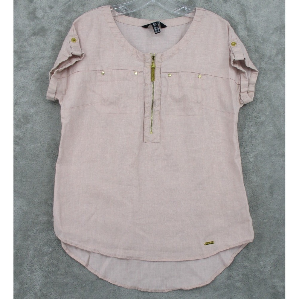 Ellen Tracy Top Womens Size S Iridescent Linen Lightweight Resort Tassel Pink